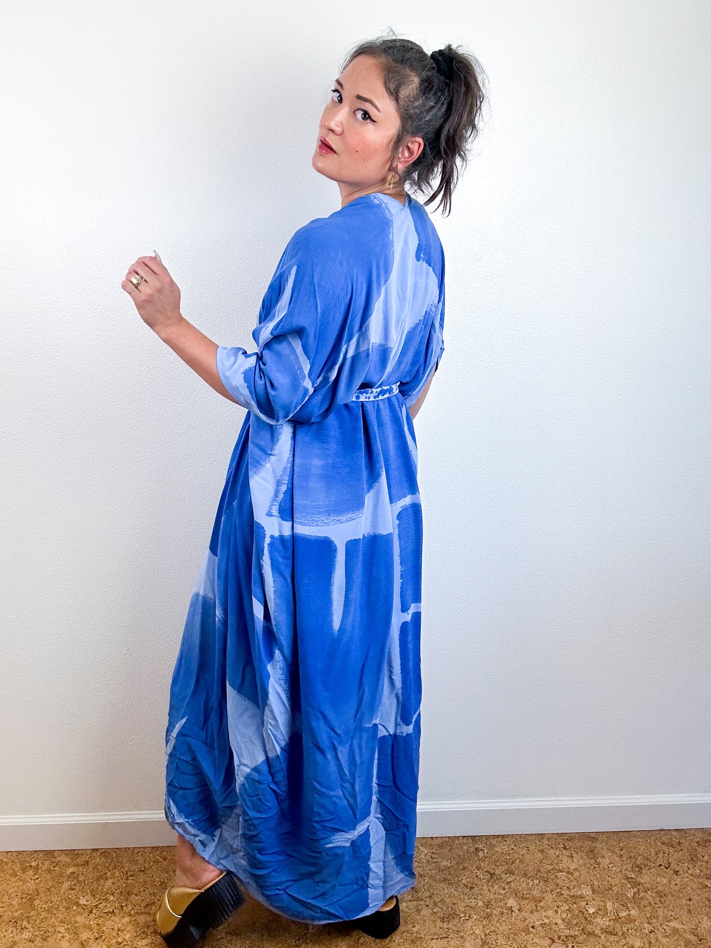 Hand-Dyed High Low Kimono Cornflower Blue Arc