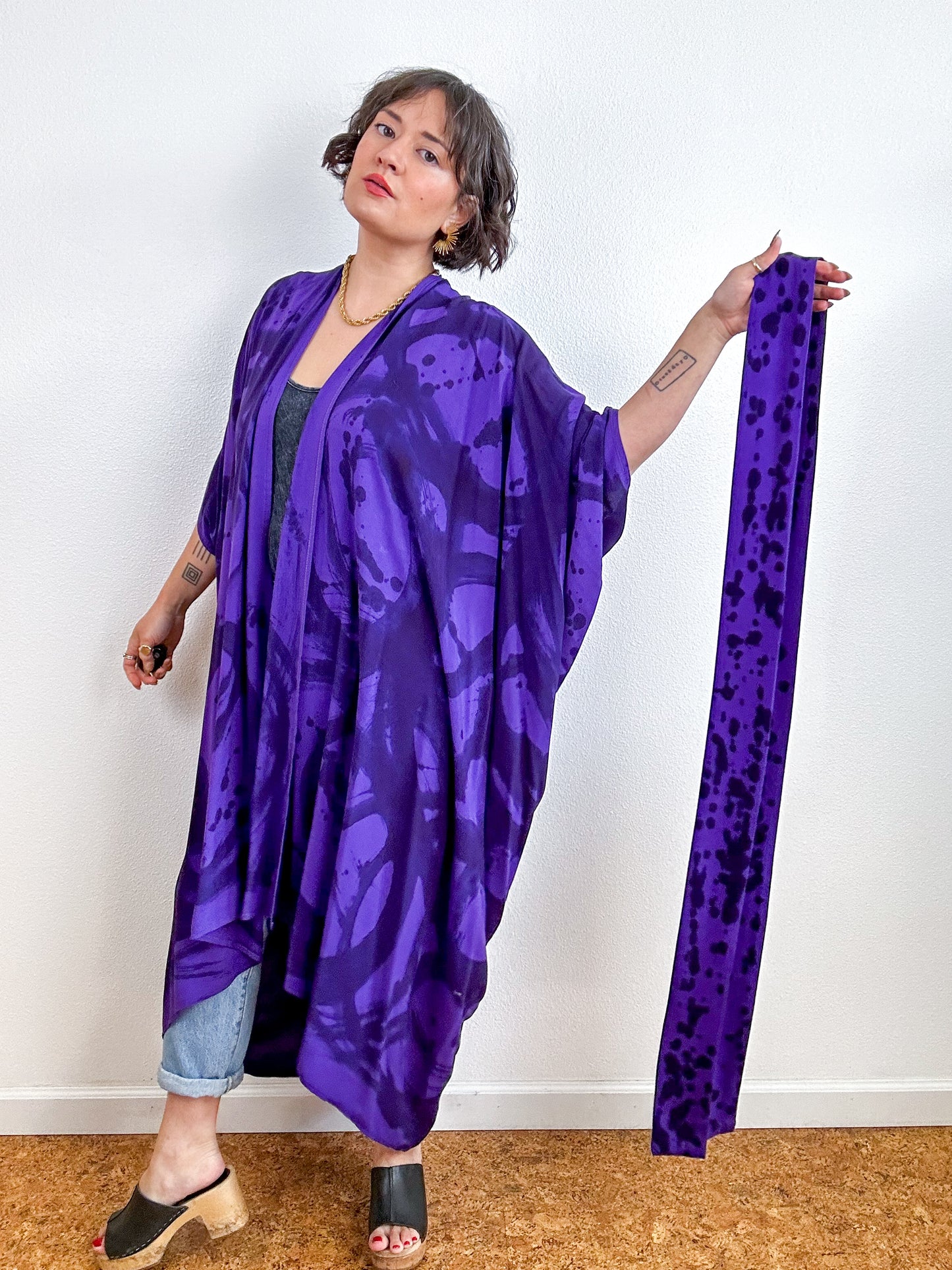 Hand-Dyed High Low Kimono Navy Purple Sumi