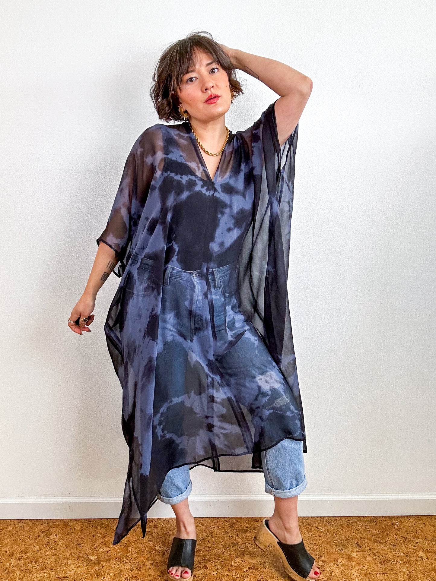 SILK Midi Caftan Dress Charcoal Black Tie