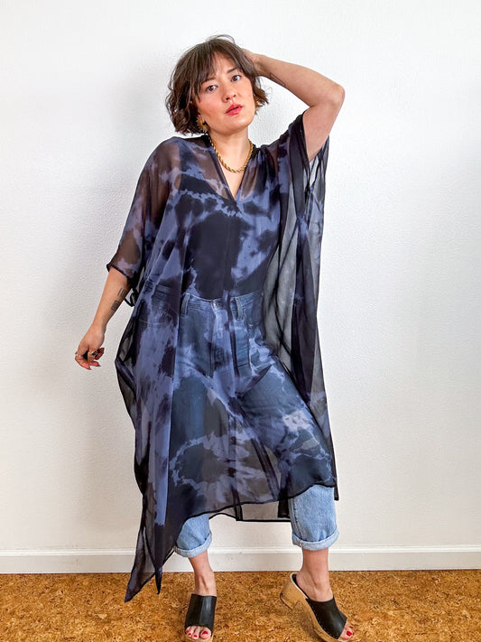 SILK Midi Caftan Dress Charcoal Black Tie