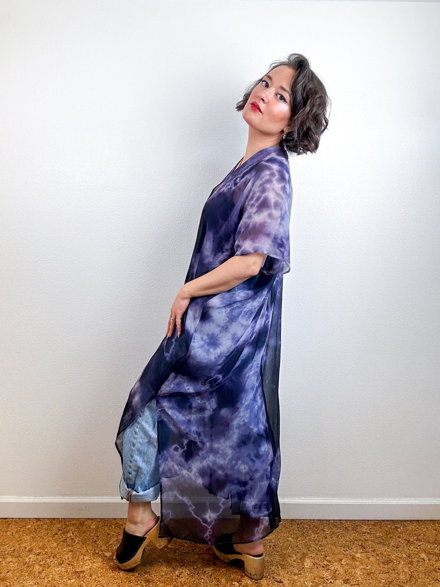 SILK Midi Caftan Dress Purple Tie