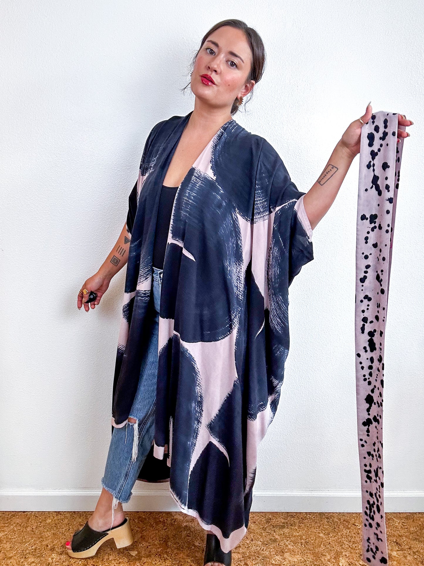 Hand-Dyed High Low Kimono Blush Black Arc