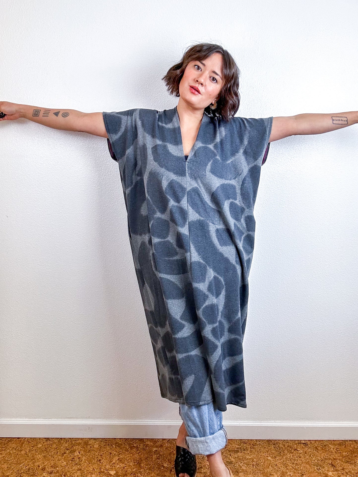 Hand-Dyed Midi Sweatshirt Smock Dress Charcoal Doodle