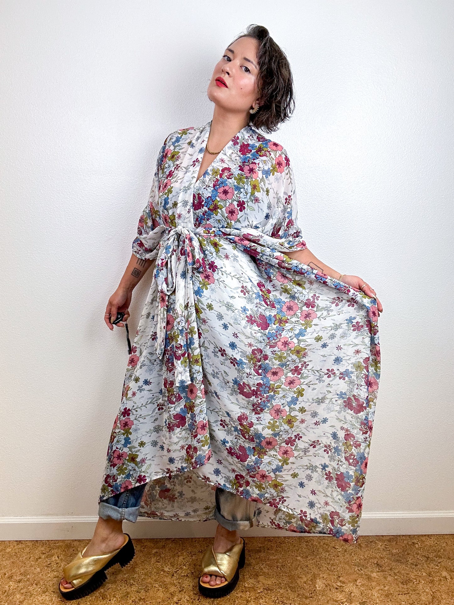 Print High Low Kimono Wildflower Chiffon
