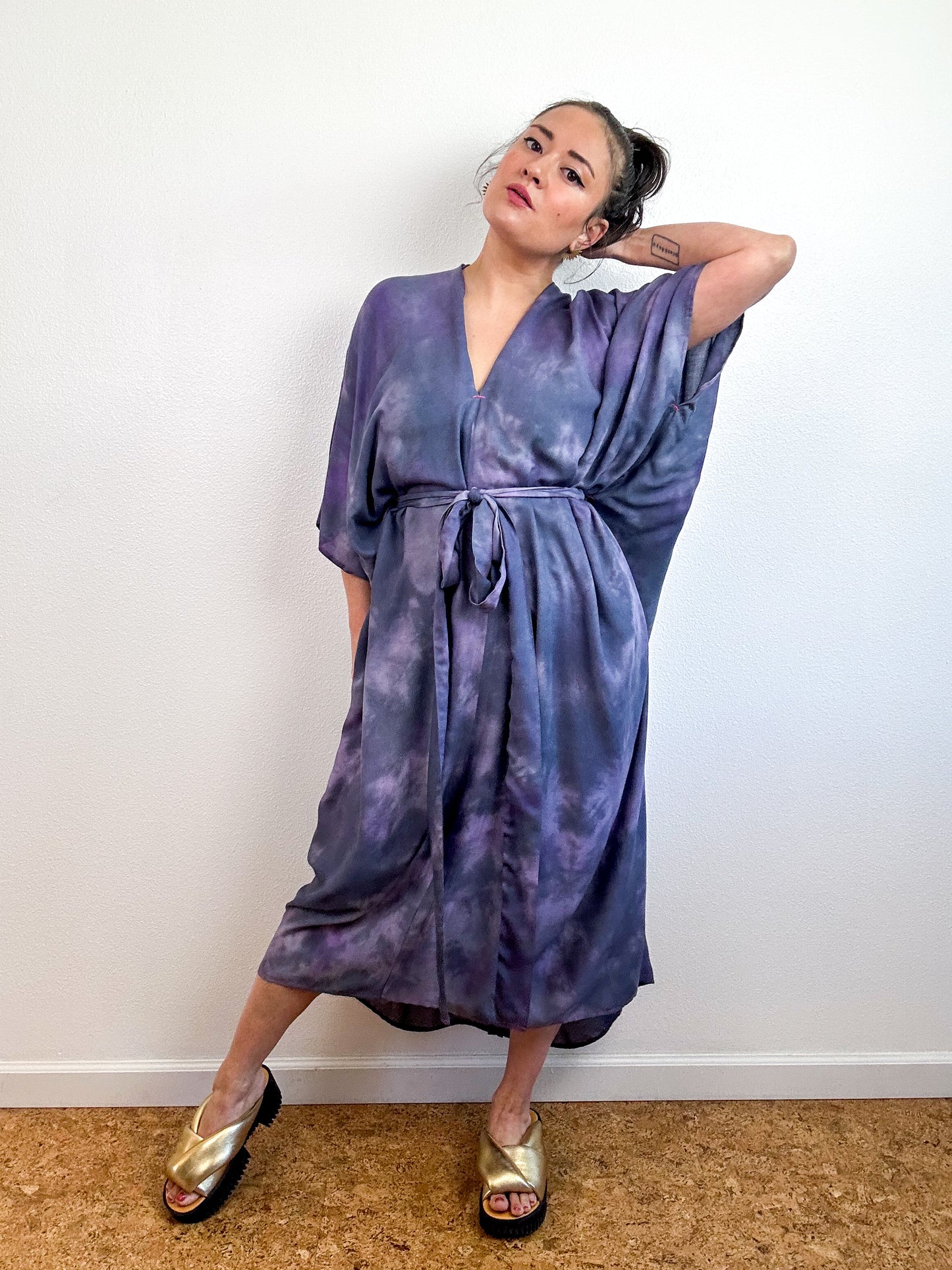 Hand-Dyed Bamboo Tie Caftan Lavender Watercolor