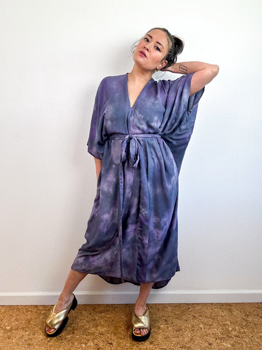 Hand-Dyed Bamboo Tie Caftan Lavender Watercolor