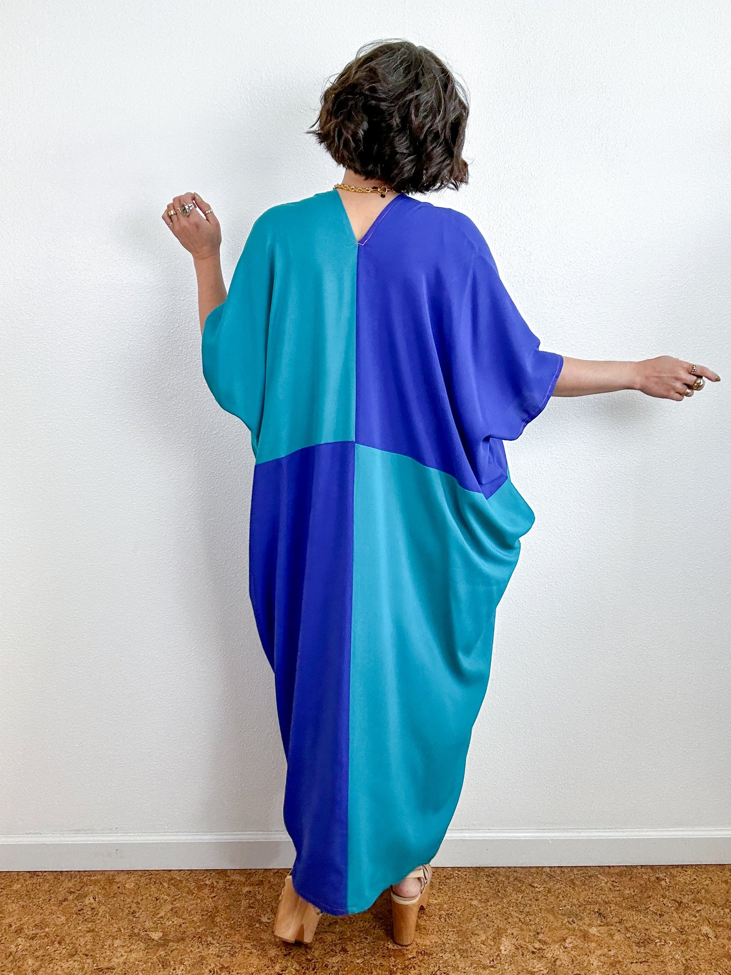 Color Block Midi Caftan Dress Turquoise Royal