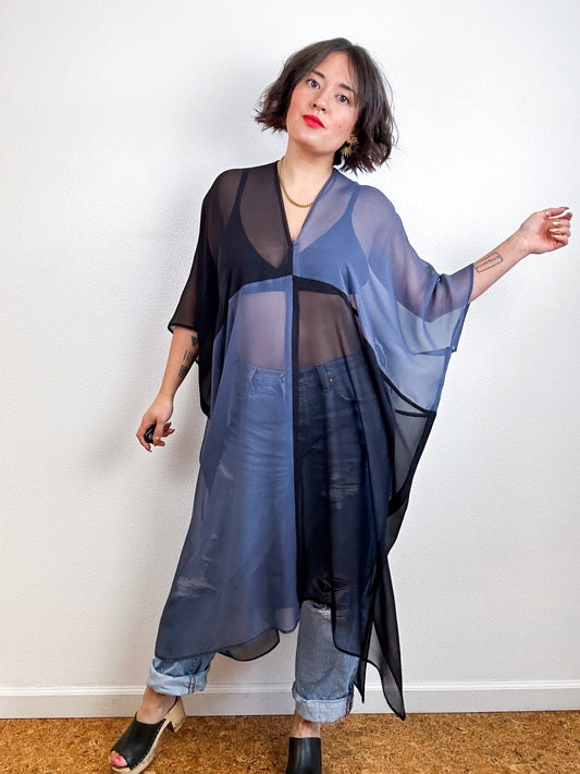 SILK Color Block Midi Caftan Dress Steel Black