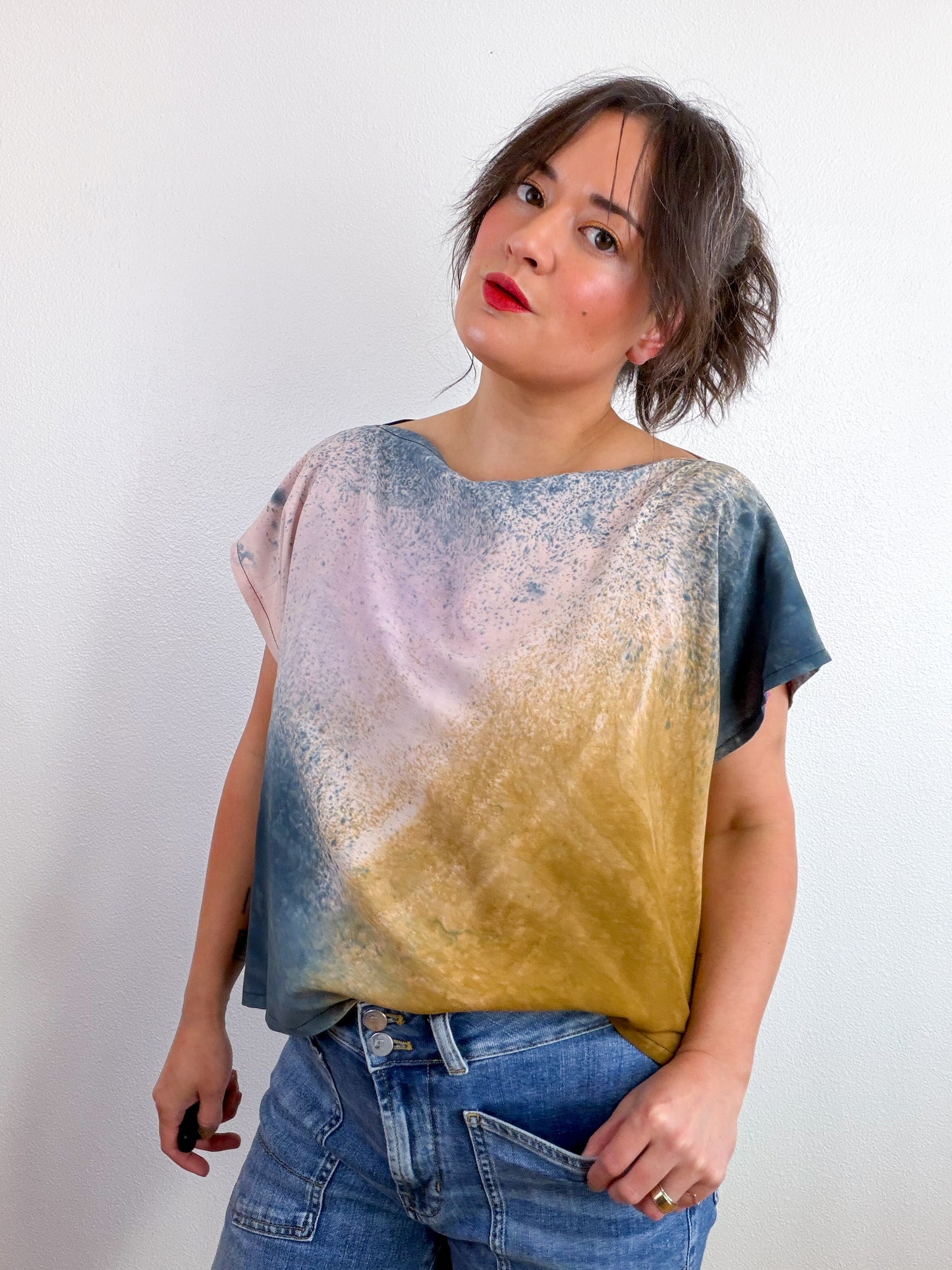 Hand-Dyed Bamboo Flip Crop Raven Wisteria Bronze Gradient