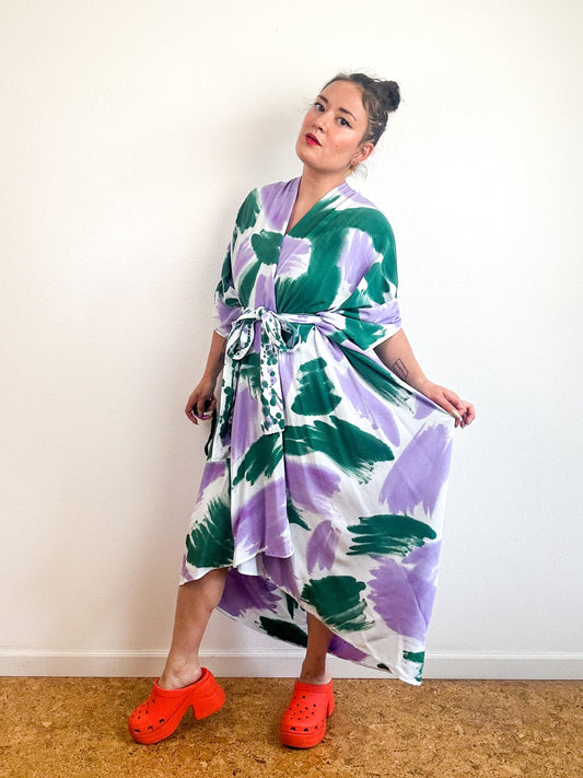 Hand-Dyed High Low Kimono Teal Lavender Painterly