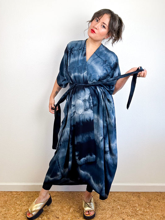 Hand-Dyed High Low Kimono Black Watercolor
