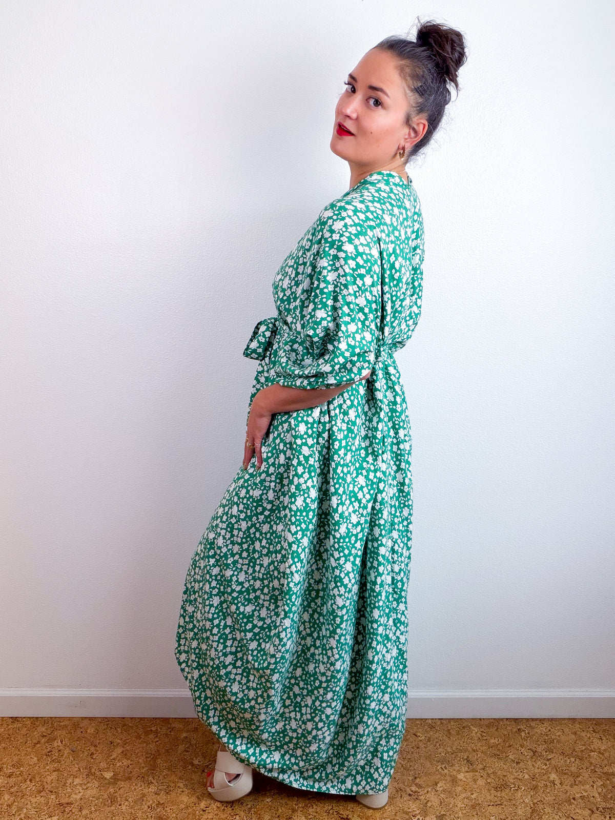 Print High Low Kimono Clover Floral Challis