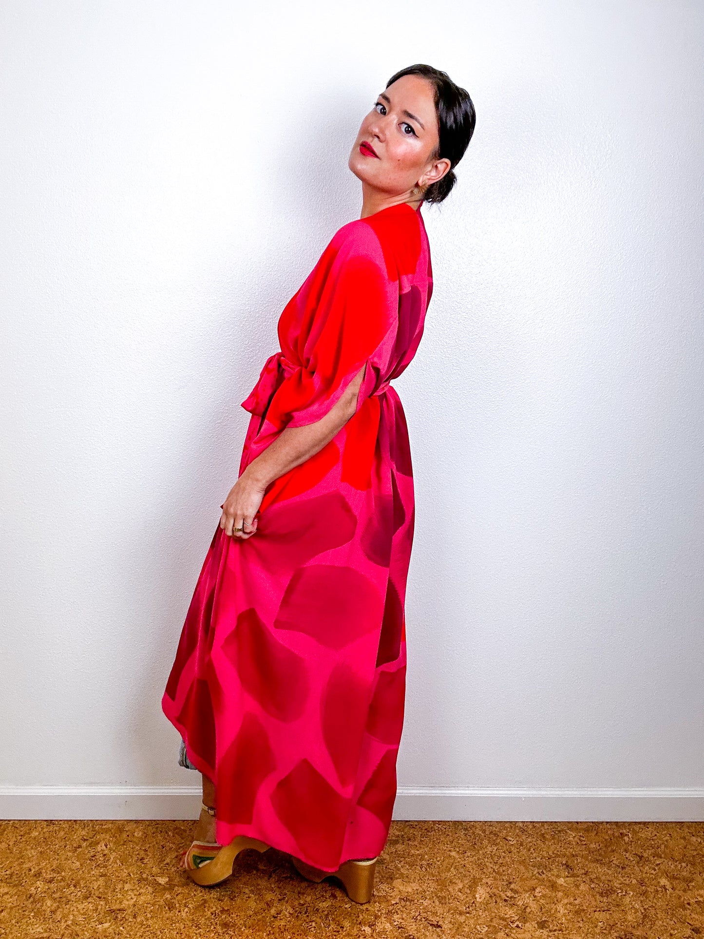 Hand-Dyed High Low Kimono OOAK Coral 2