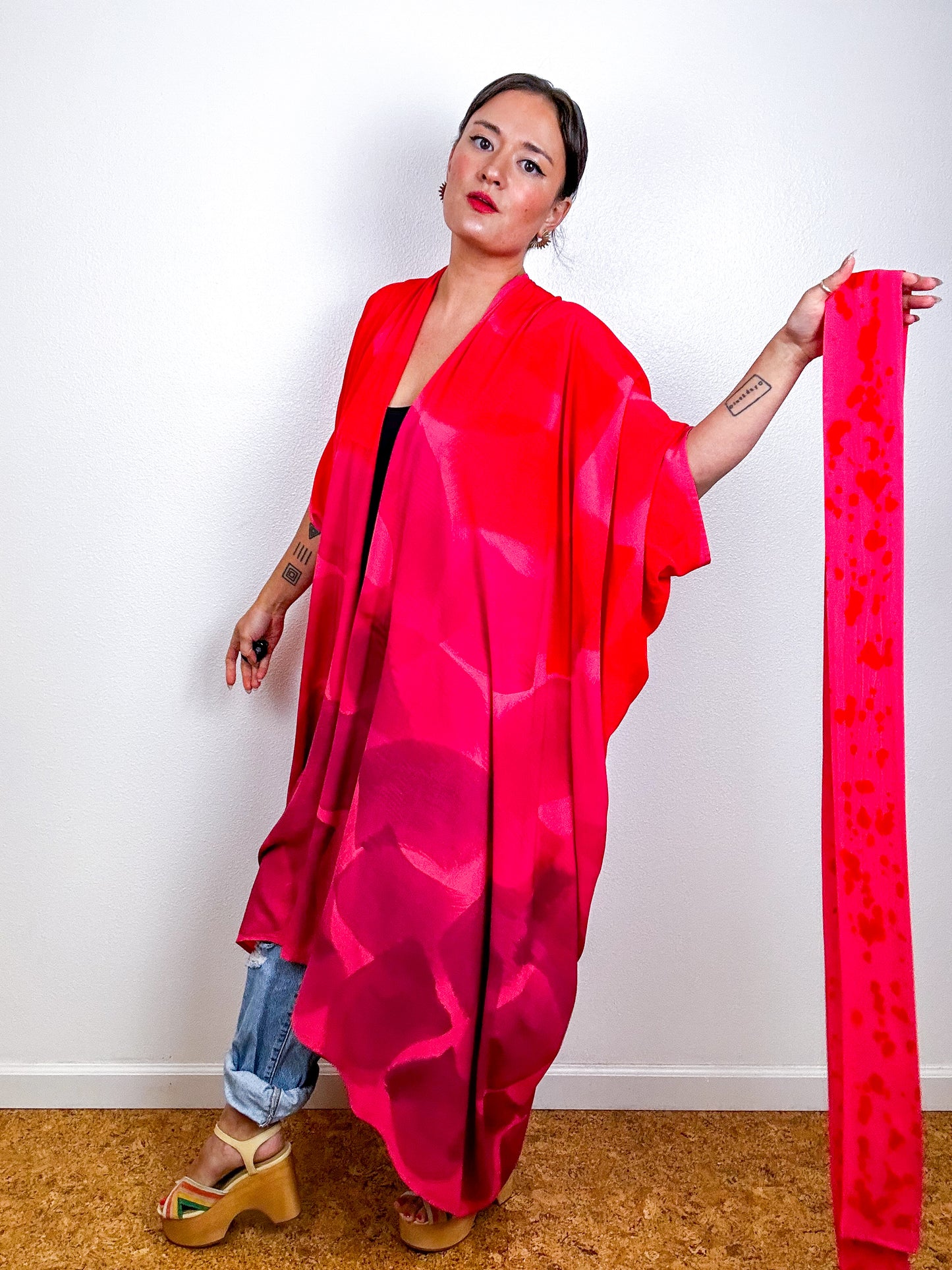 Hand-Dyed High Low Kimono OOAK Coral 3