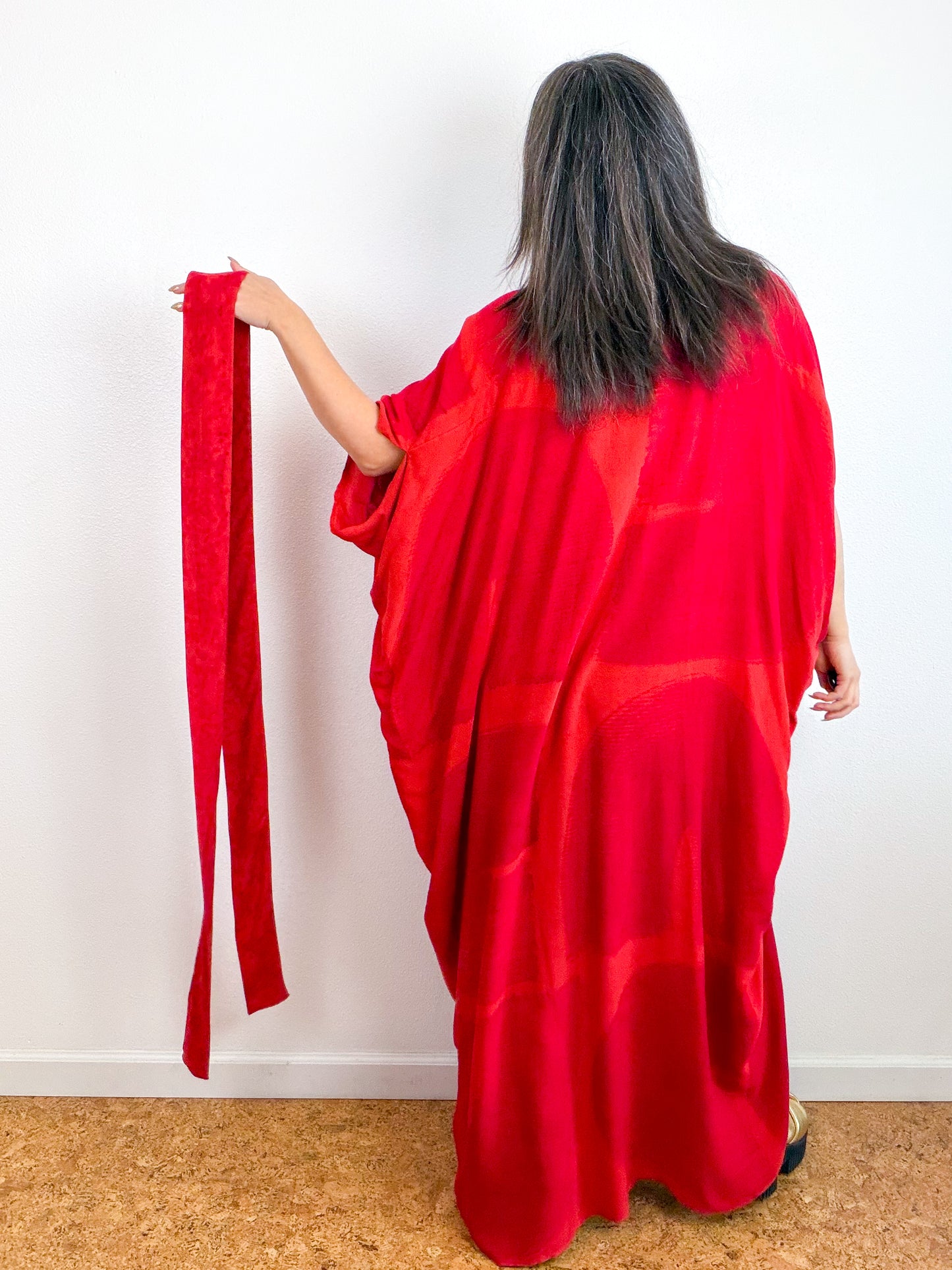 Hand-Dyed High Low Kimono Rust Fuchsia Arc