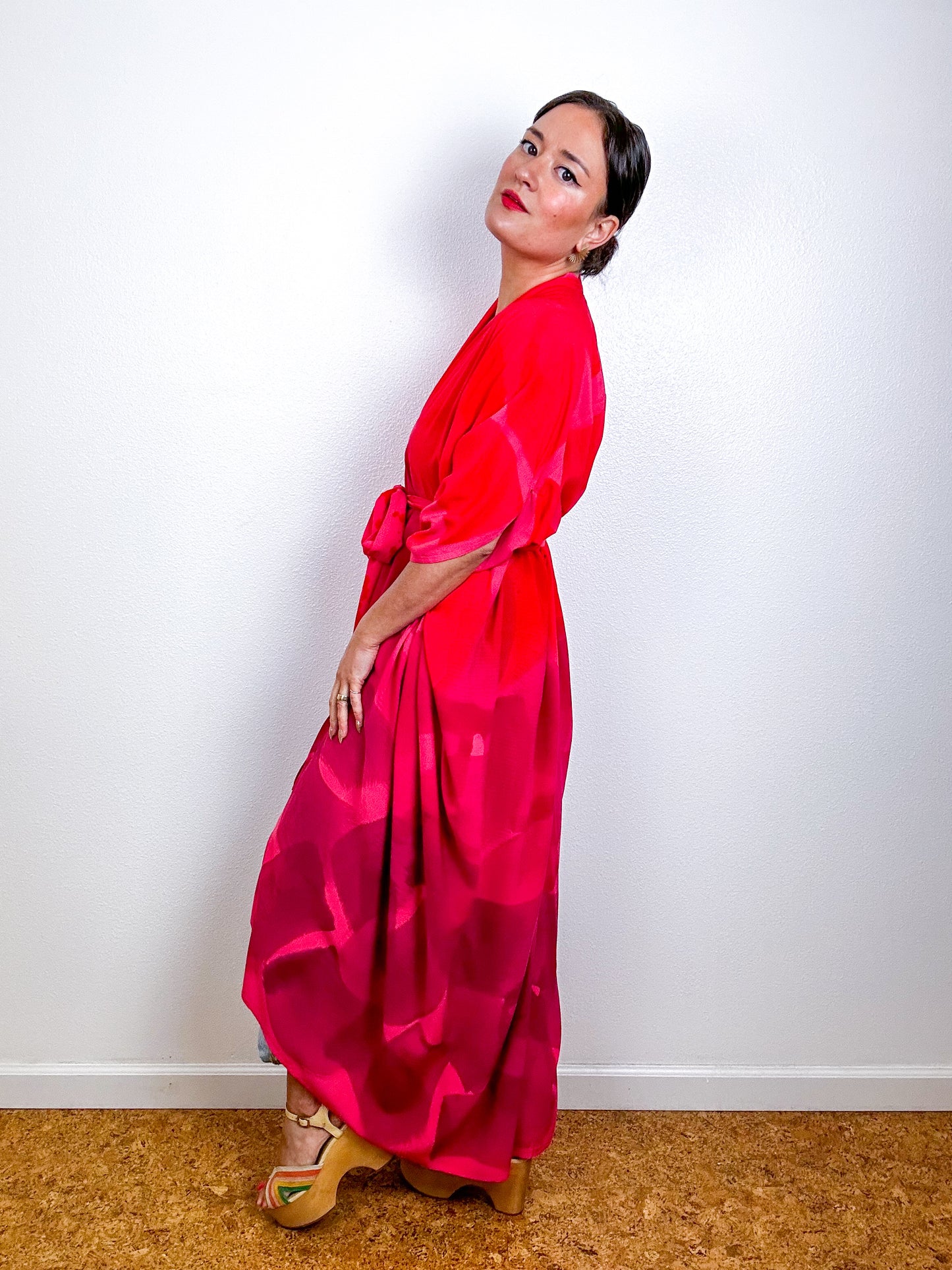 Hand-Dyed High Low Kimono OOAK Coral 3