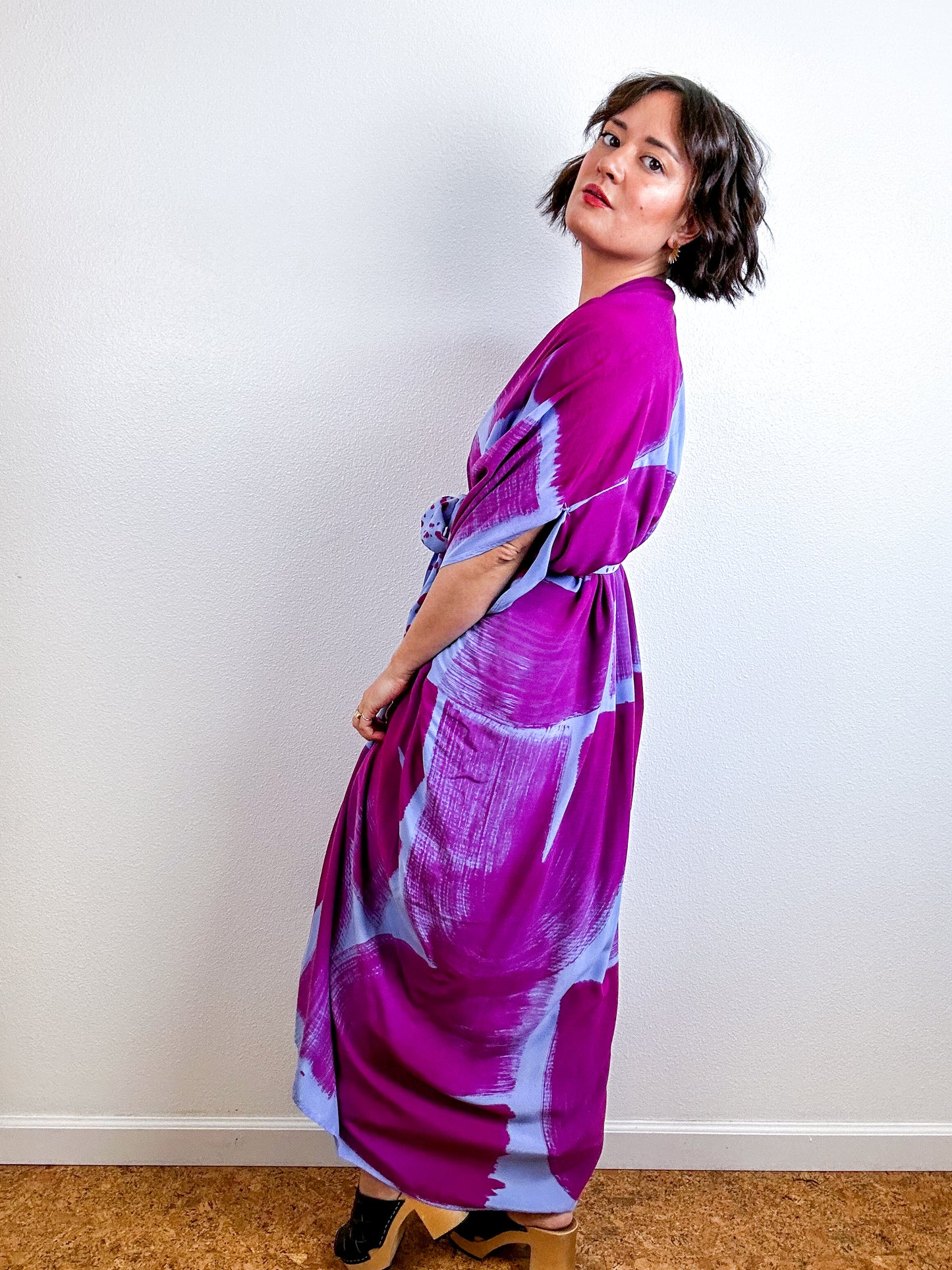 Hand-Dyed High Low Kimono Blue Amethyst Arc