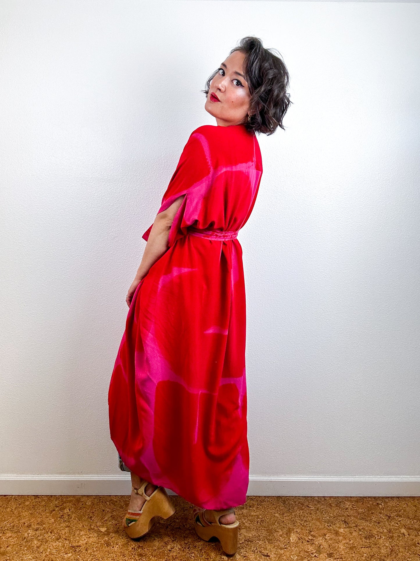 Hand-Dyed High Low Kimono Fushia Red Arc