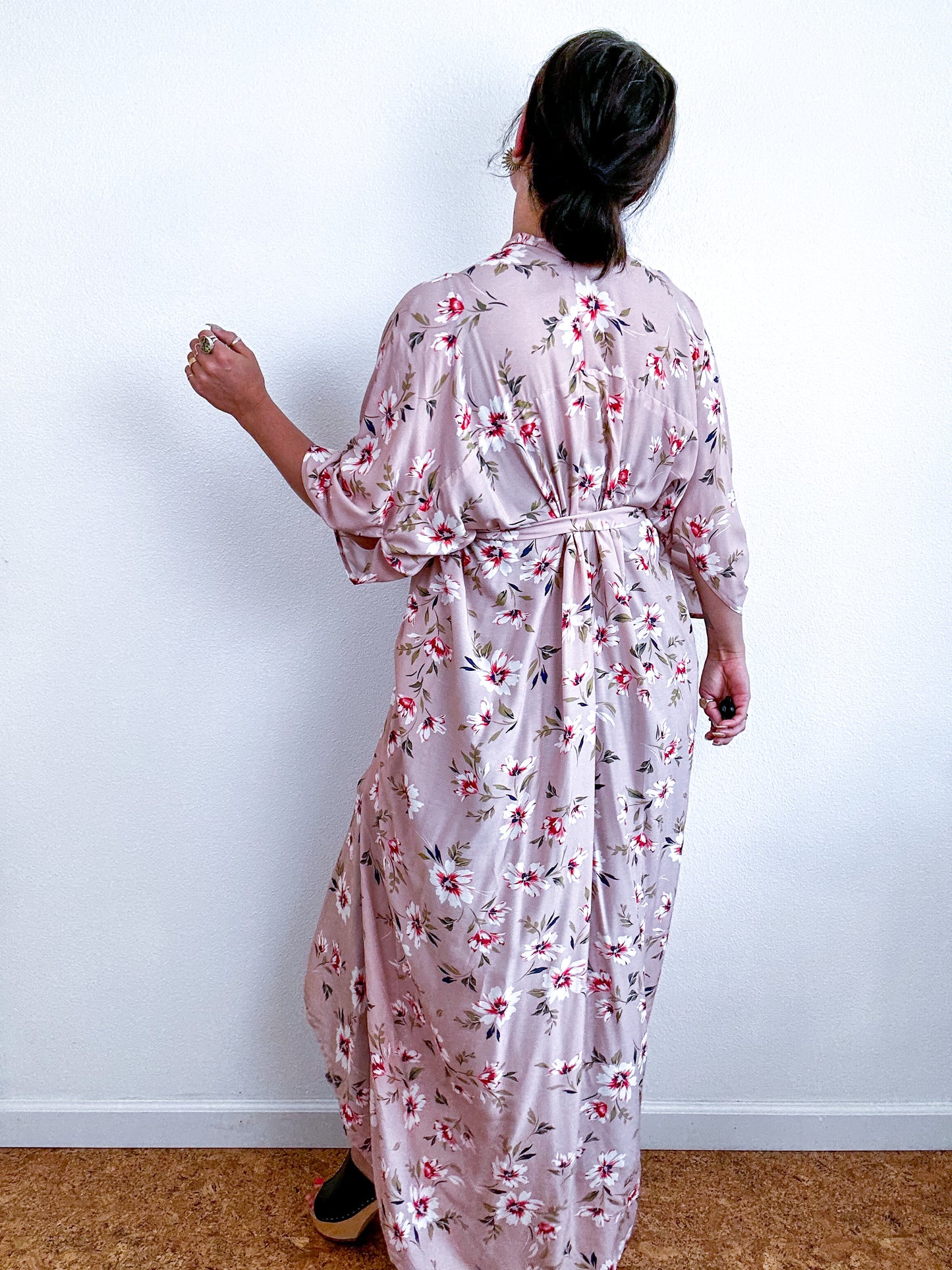 Print High Low Kimono Blush Floral Challis