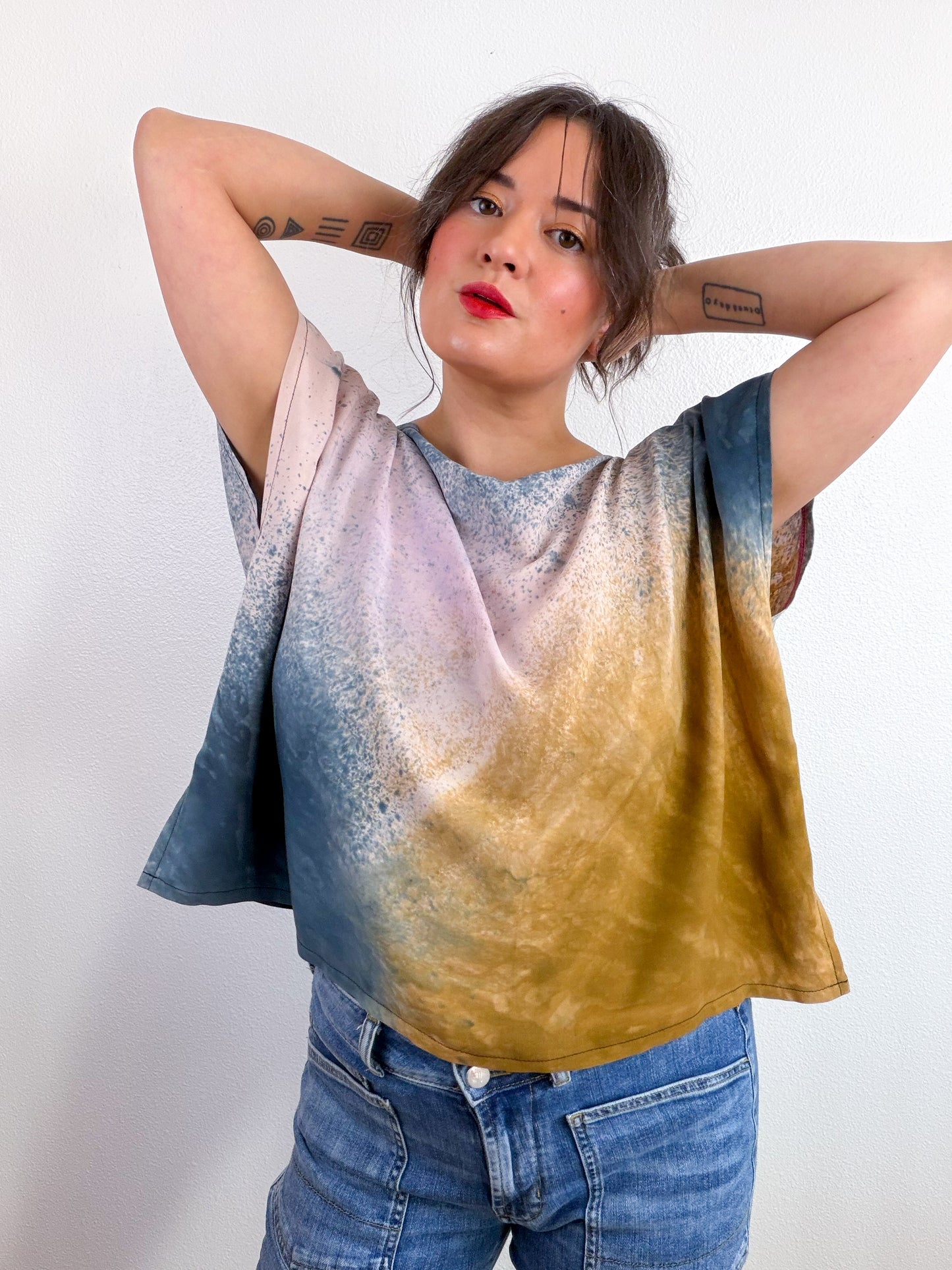 Hand-Dyed Bamboo Flip Crop Raven Wisteria Bronze Gradient