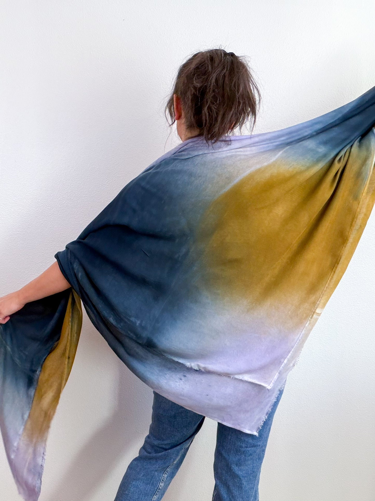 Hand-Dyed Bamboo Scarf Raven Wisteria Bronze Gradient