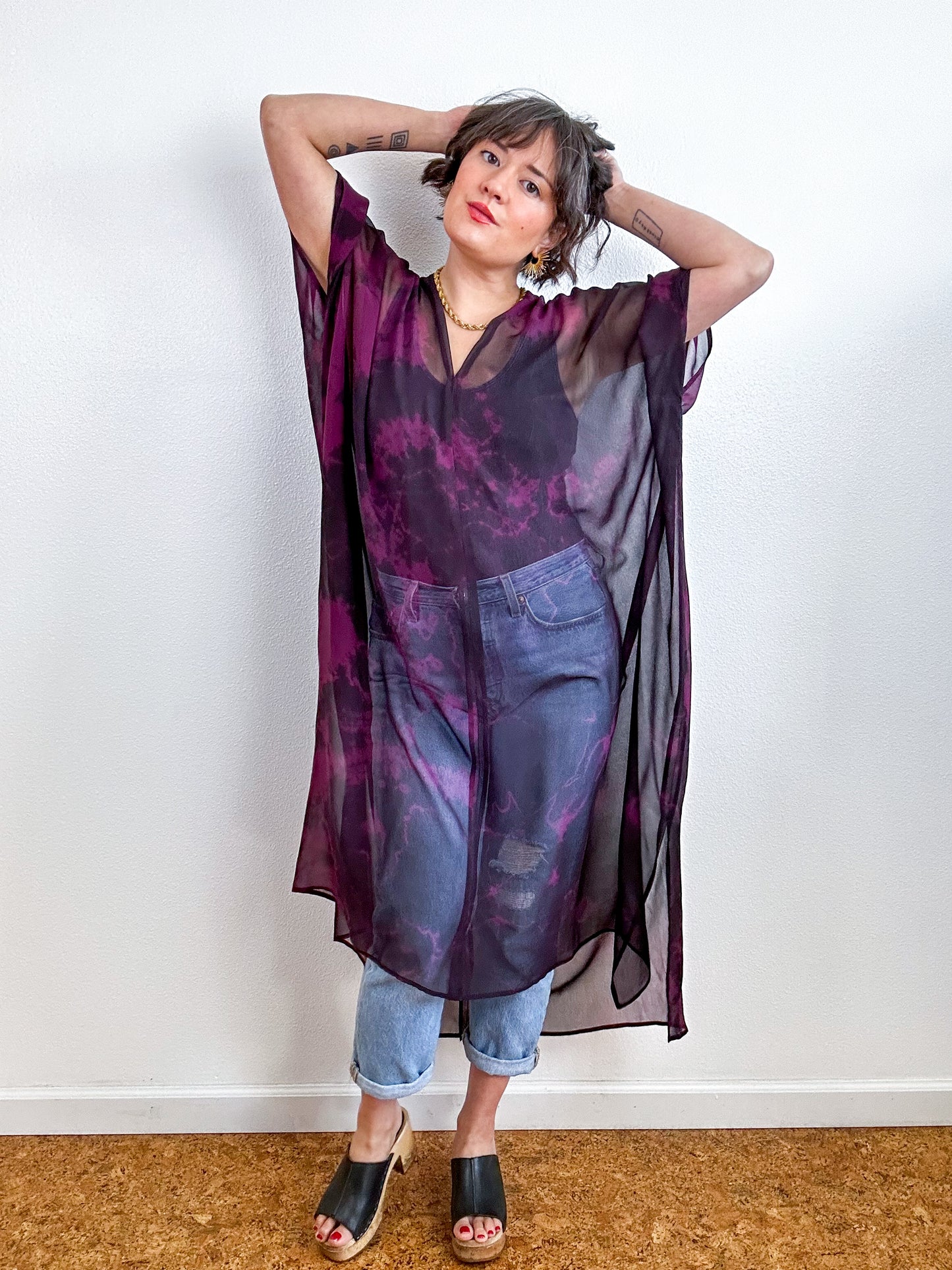SILK Midi Caftan Dress Maroon Black Tie