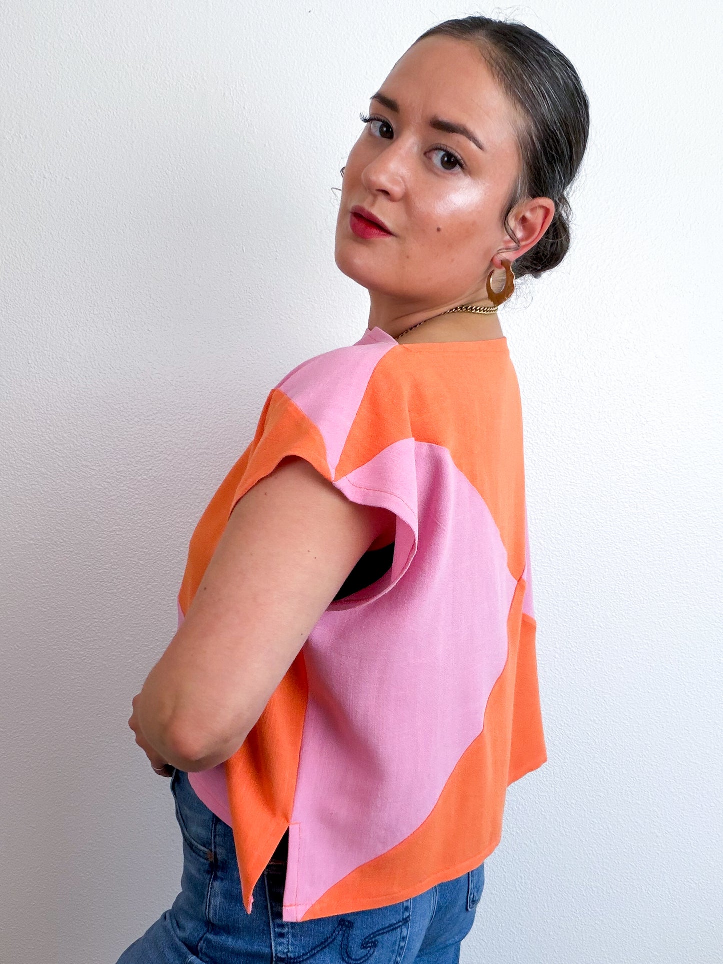Linen Blend Flip Crop Pink Orange