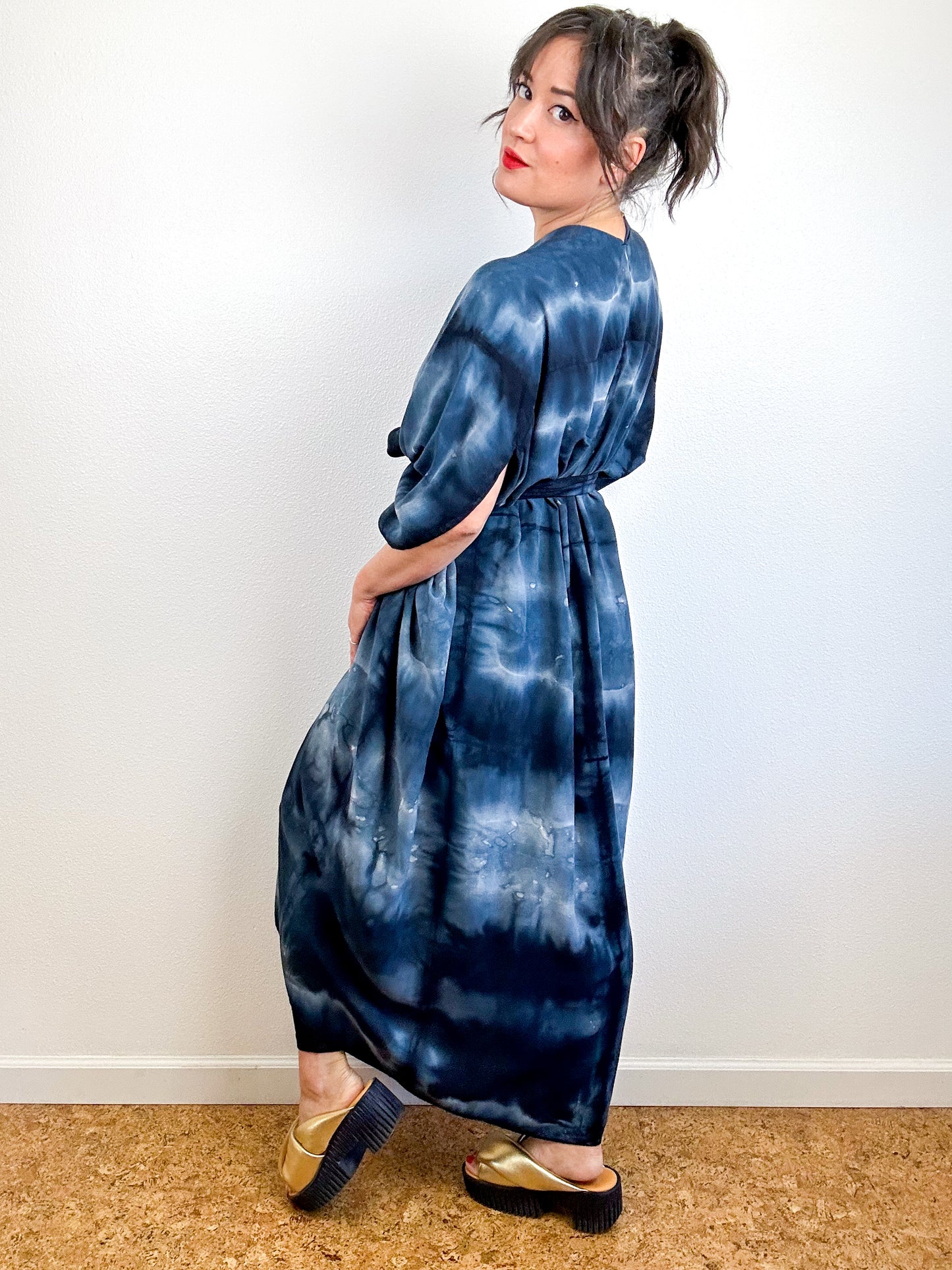 Hand-Dyed High Low Kimono Black Watercolor