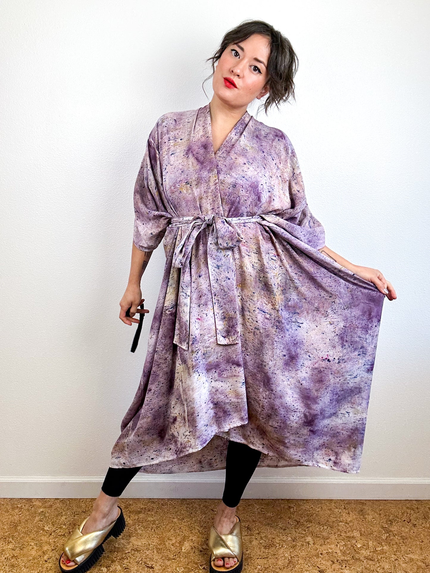 Hand-Dyed High Low Kimono Deconstructed Mist