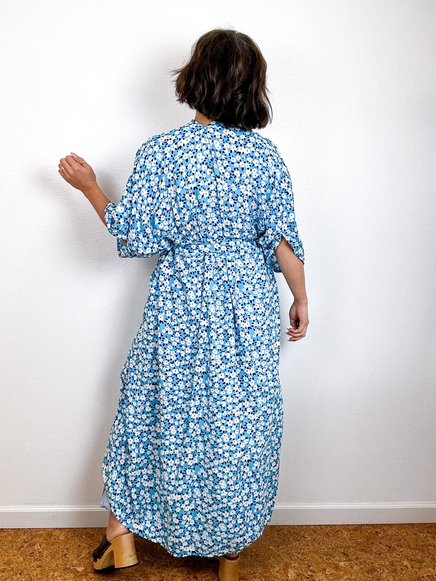 Print High Low Kimono Turquoise Mini Daisy Challis