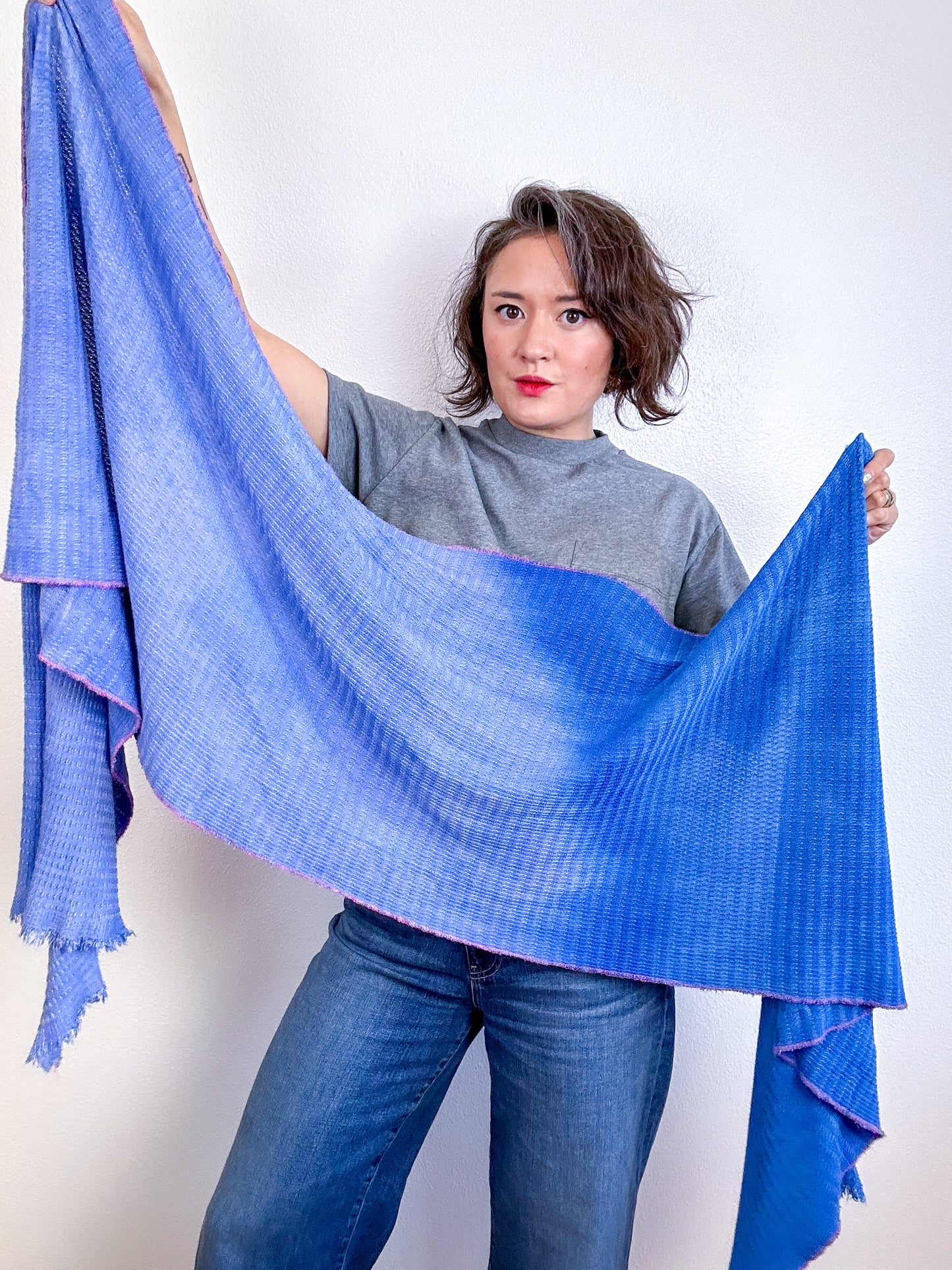 Hand-Dyed Two Tone Knit Scarf Lapis Periwinkle