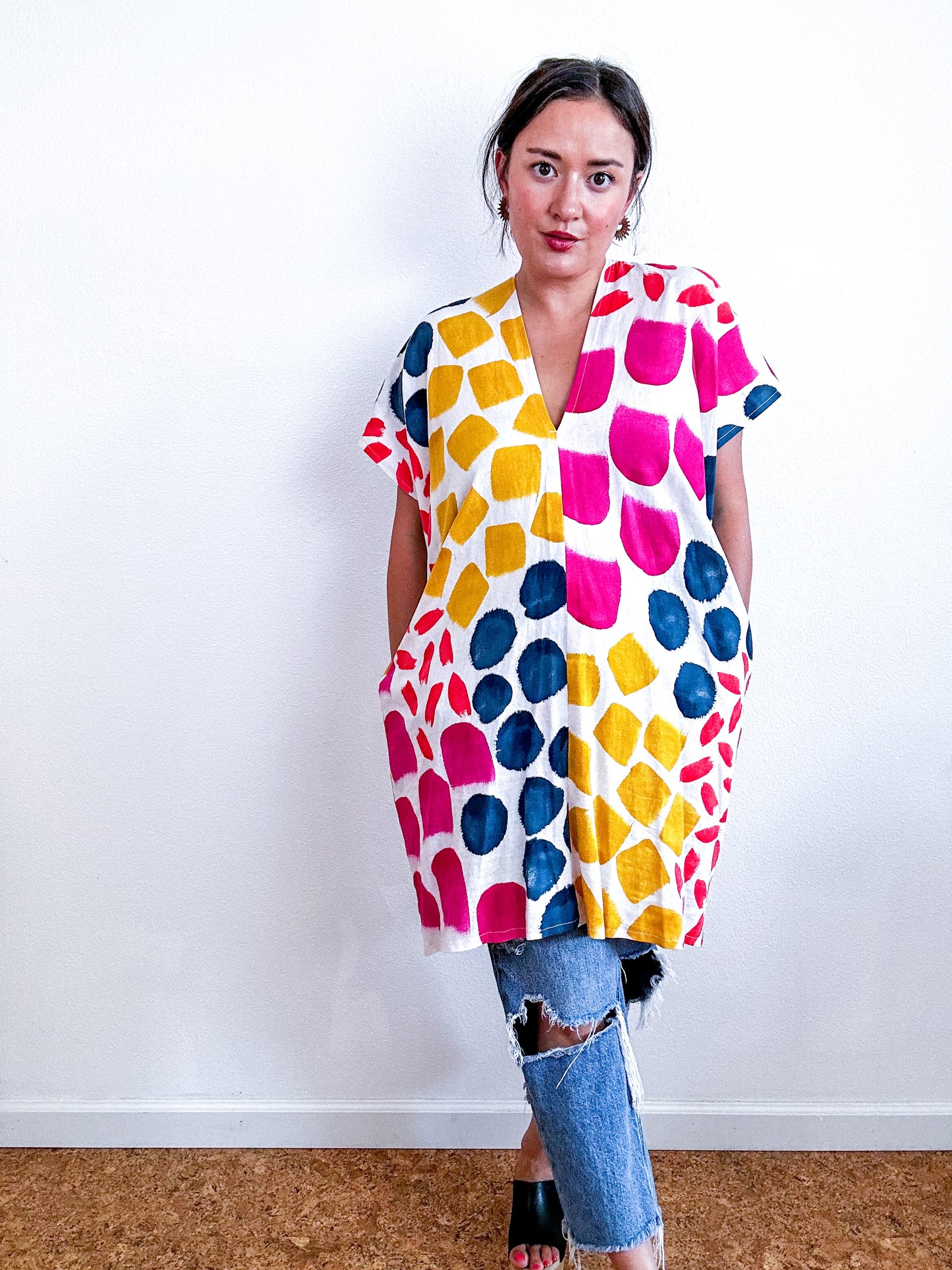 Hand-Dyed Mini Smock Dress Confetti