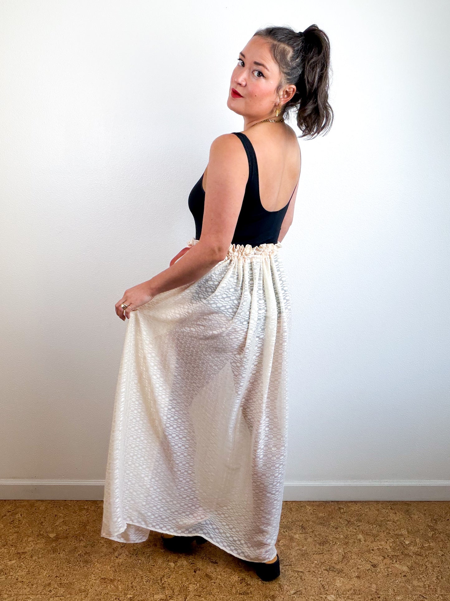 THE SKIRT Ivory Dot Chiffon