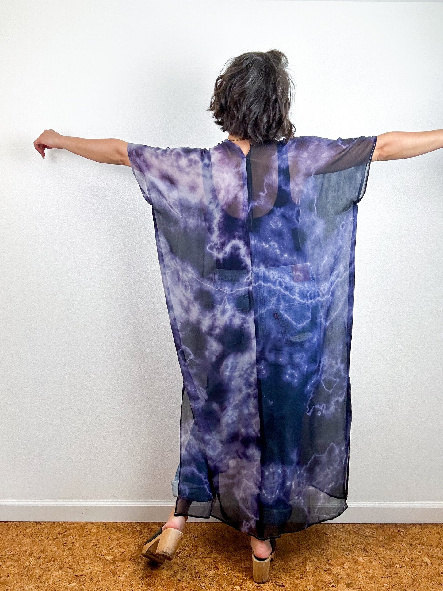 SILK Midi Caftan Dress Purple Tie