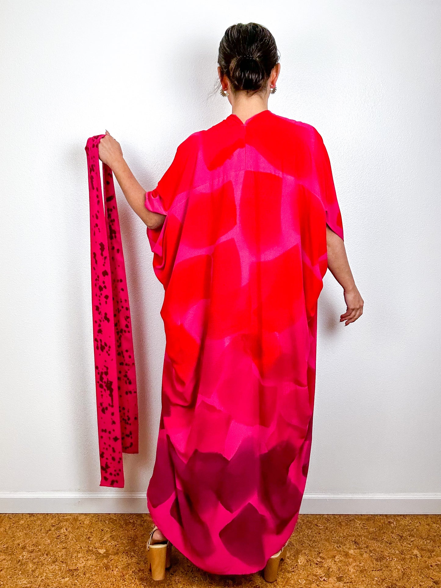 Hand-Dyed High Low Kimono OOAK Fuchsia 3