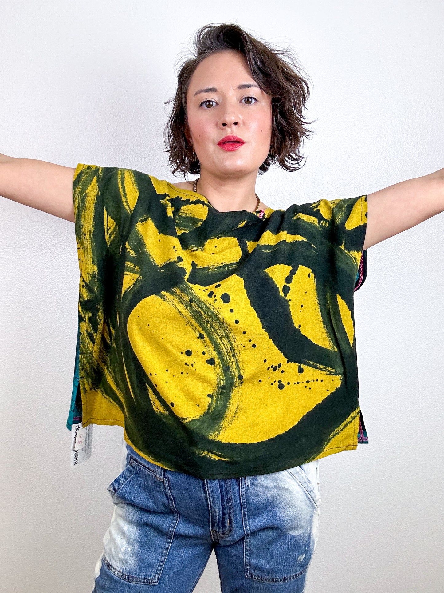 Hand-Dyed Linen Blend Flip Crop Teal Brass Sumi