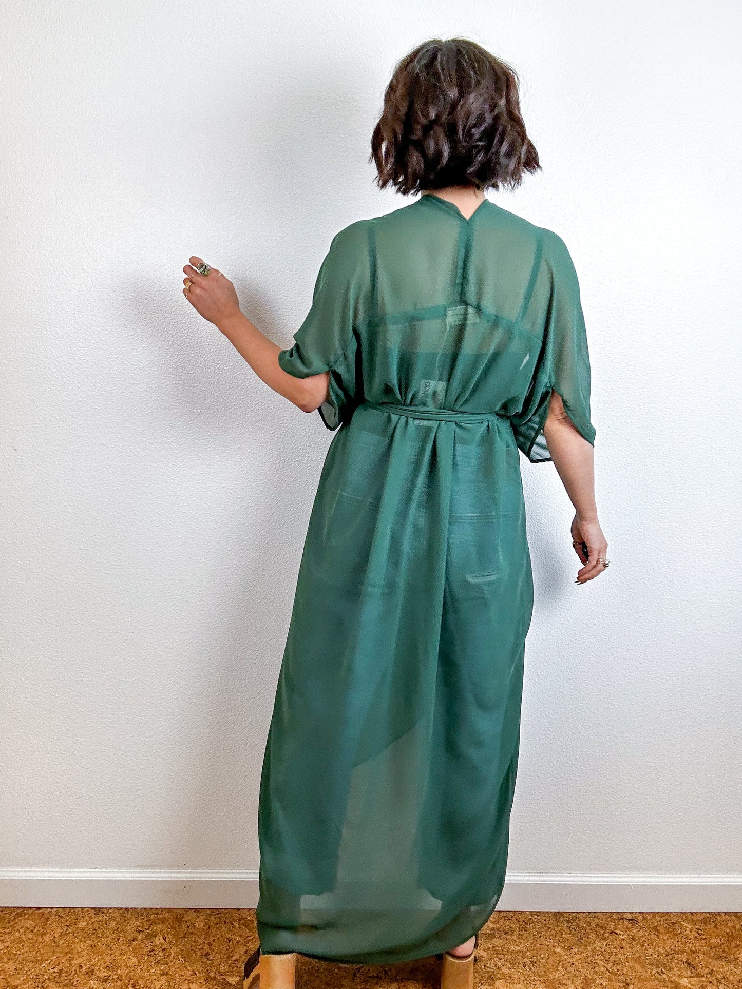 Solid High Low Kimono Olive Chiffon