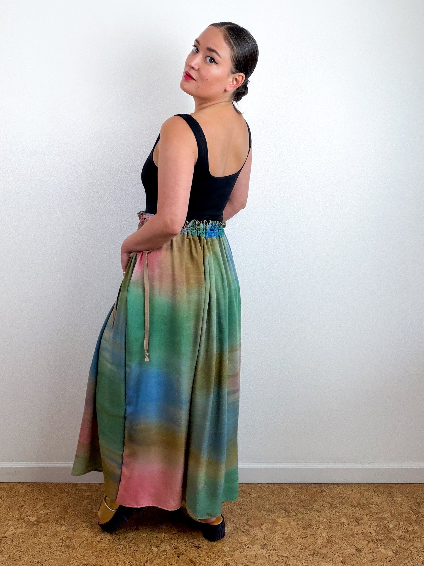 THE SKIRT Hand-Dyed Green Blue Bronze Coral Bamboo