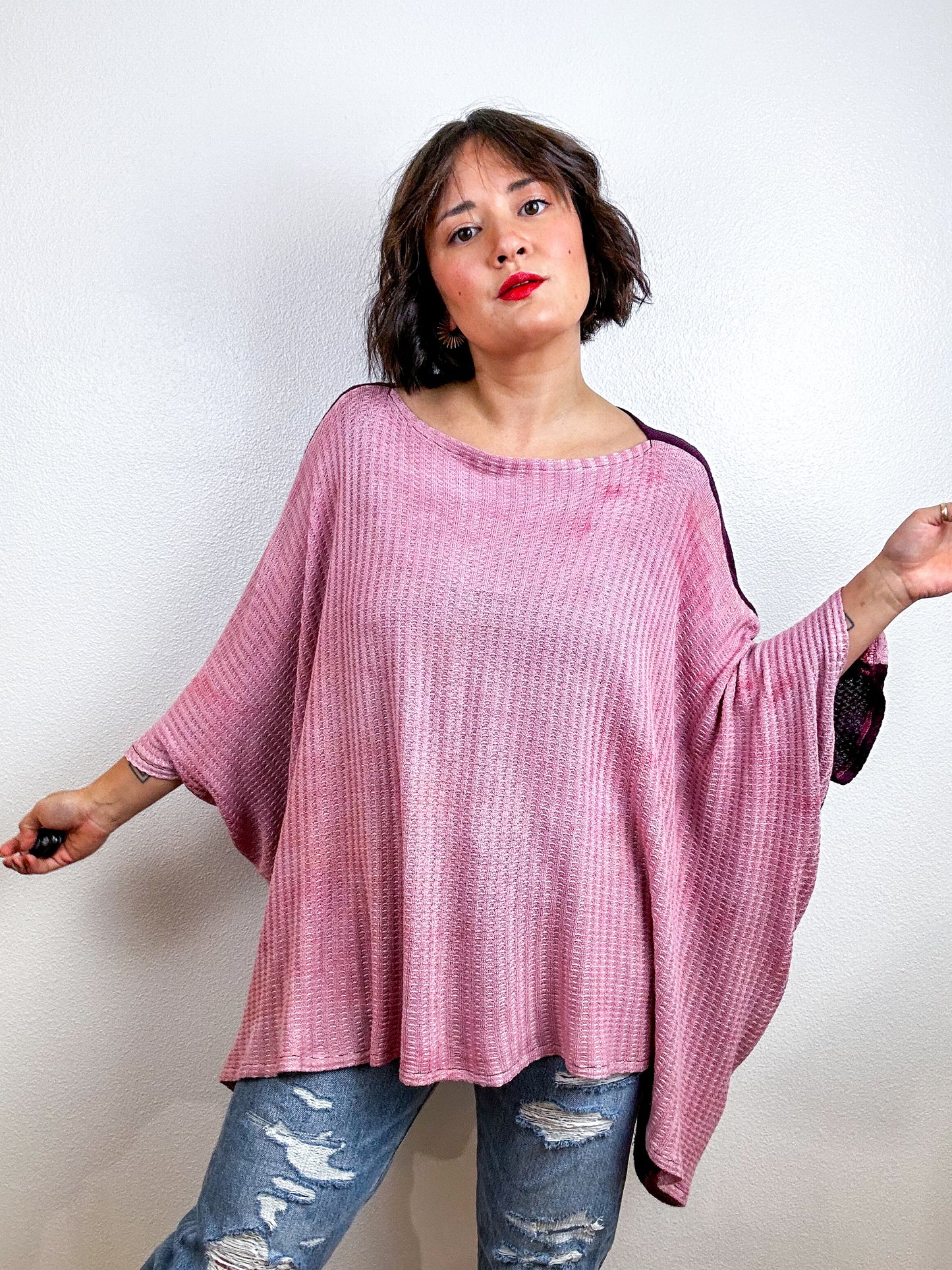 Oversize Flip Sweater Maroon Powder Pink