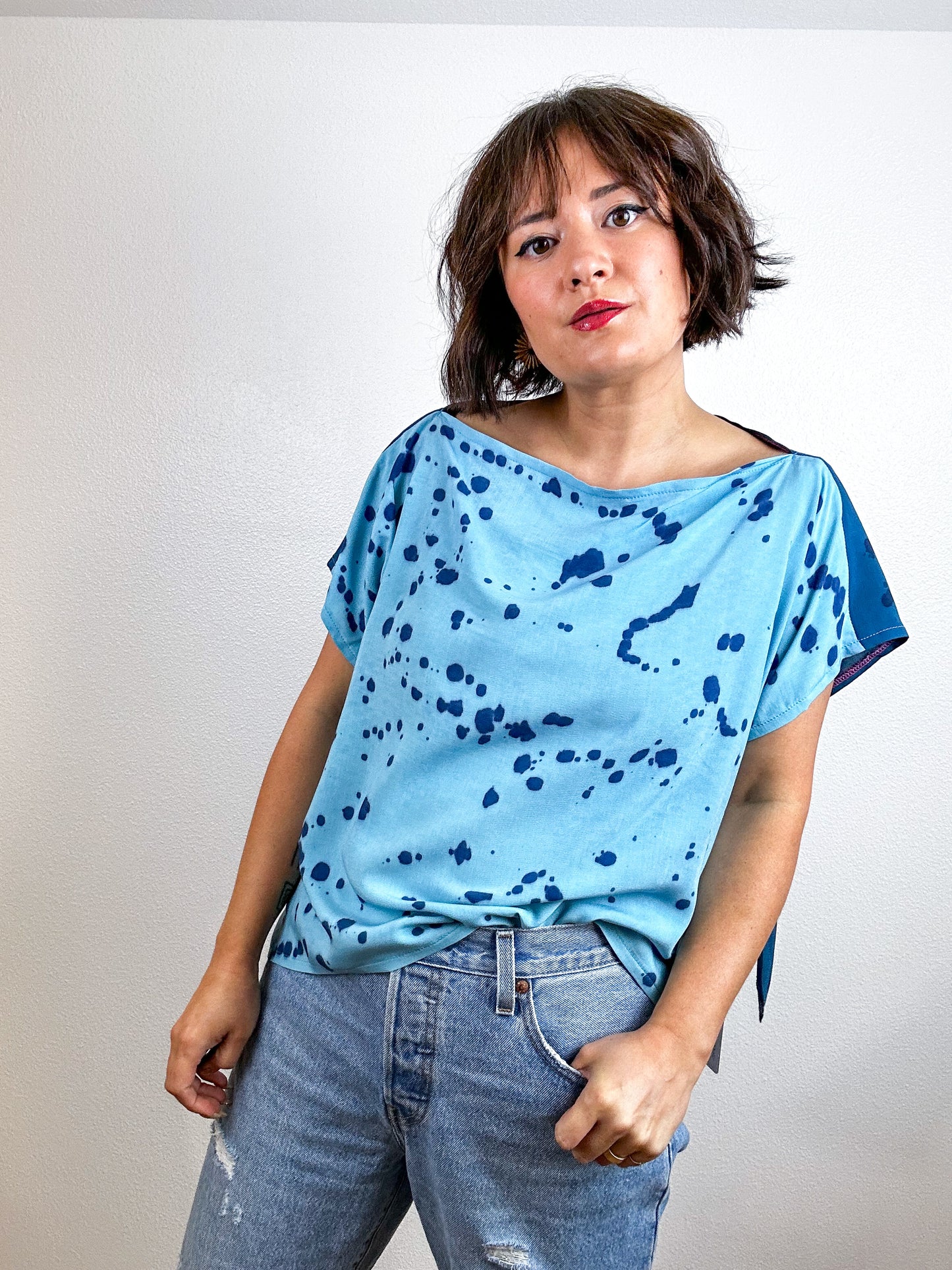 Hand-Dyed Flip Crop Rayon Aqua Teal Indigo Speckle