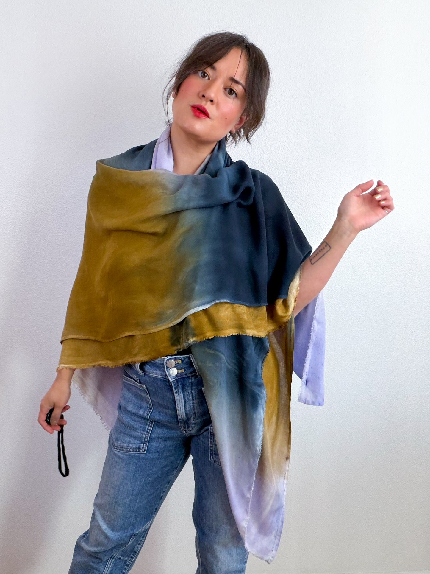 Hand-Dyed Bamboo Scarf Raven Wisteria Bronze Gradient