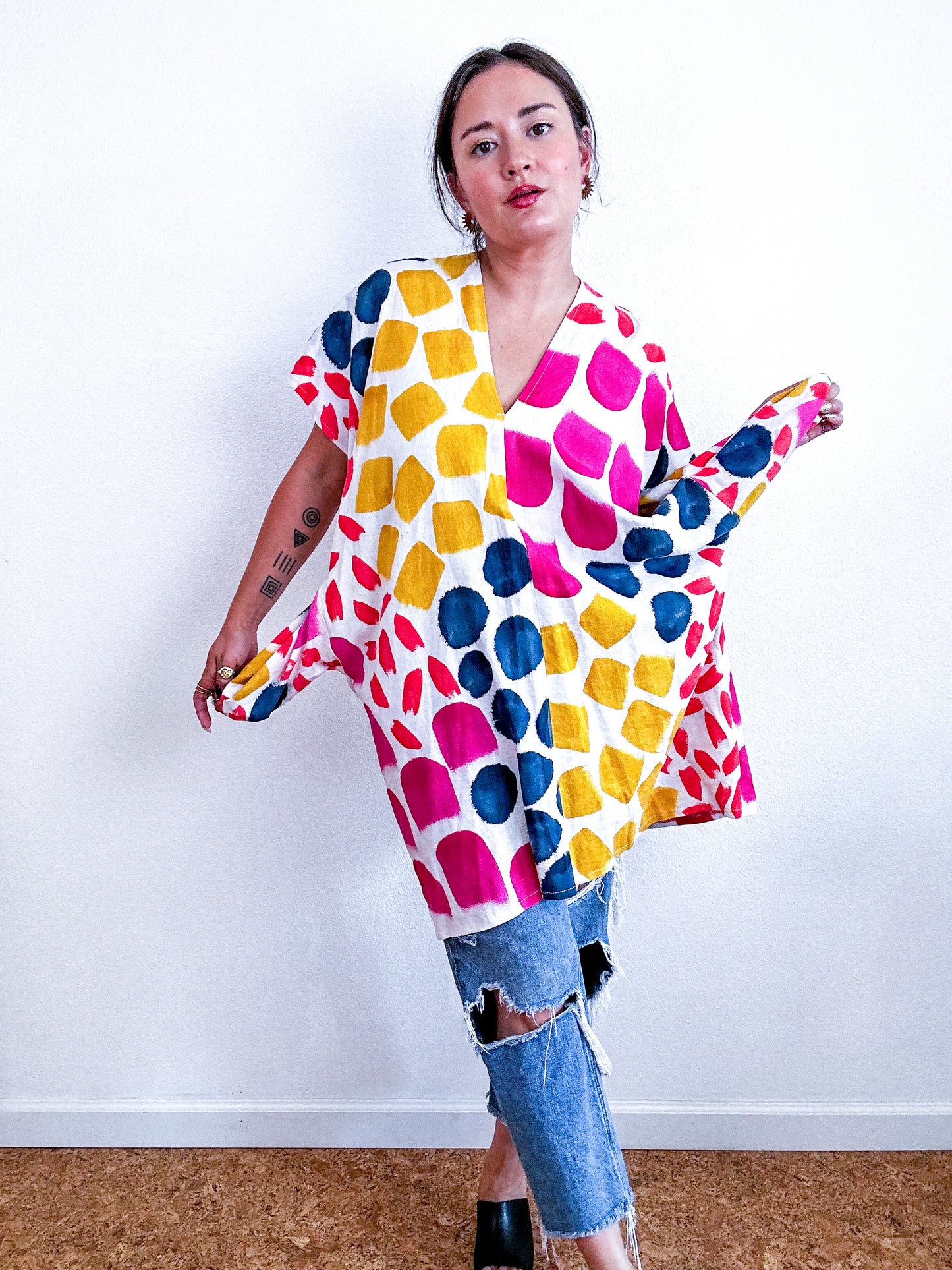 Hand-Dyed Mini Smock Dress Confetti