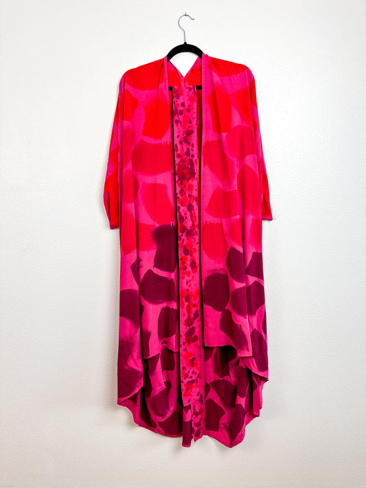 Hand-Dyed High Low Kimono Fuchsia Ombré Brush