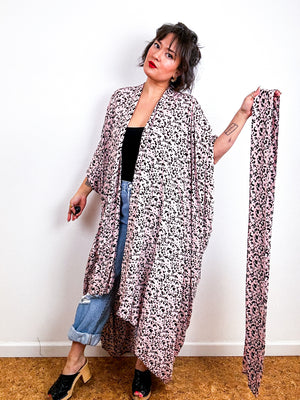 Print High Low Kimono Blush Leopard Challis