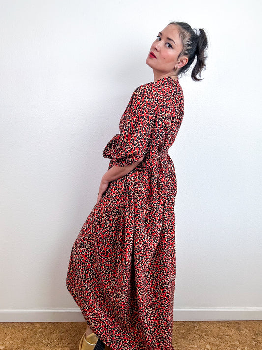 Print High Low Kimono Red Leopard Georgette