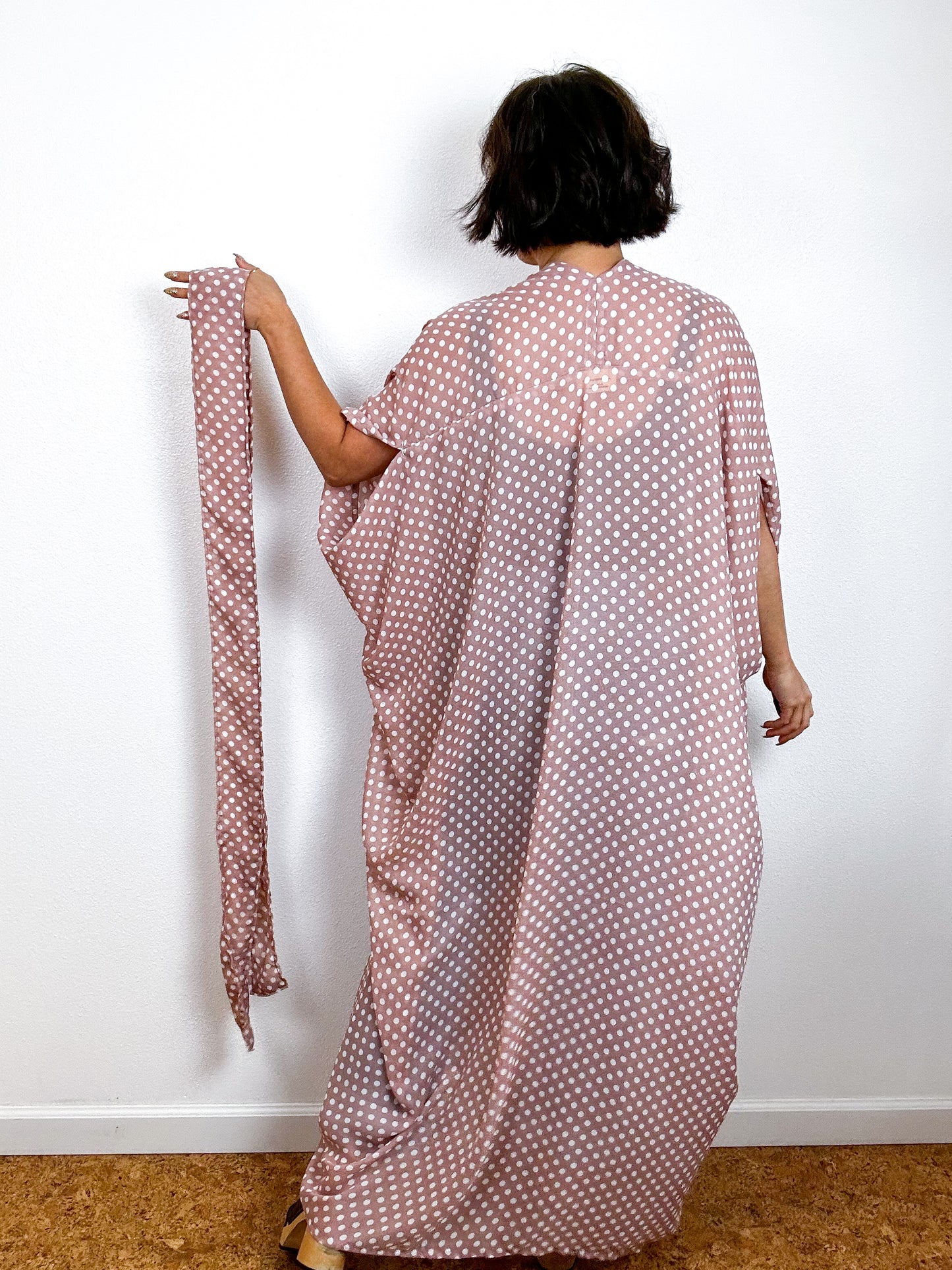 Print High Low Kimono Blush Dots Chiffon