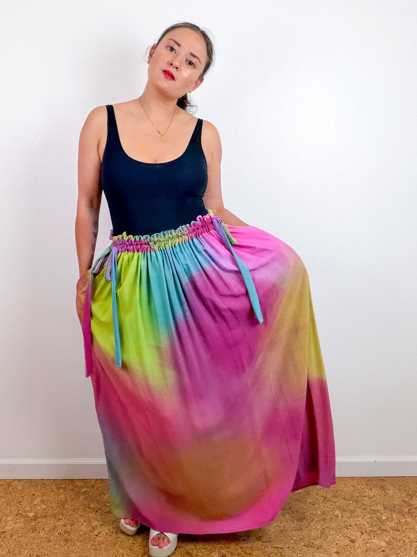 THE SKIRT Fuchsia Chartreuse Blue Hand-Dyed