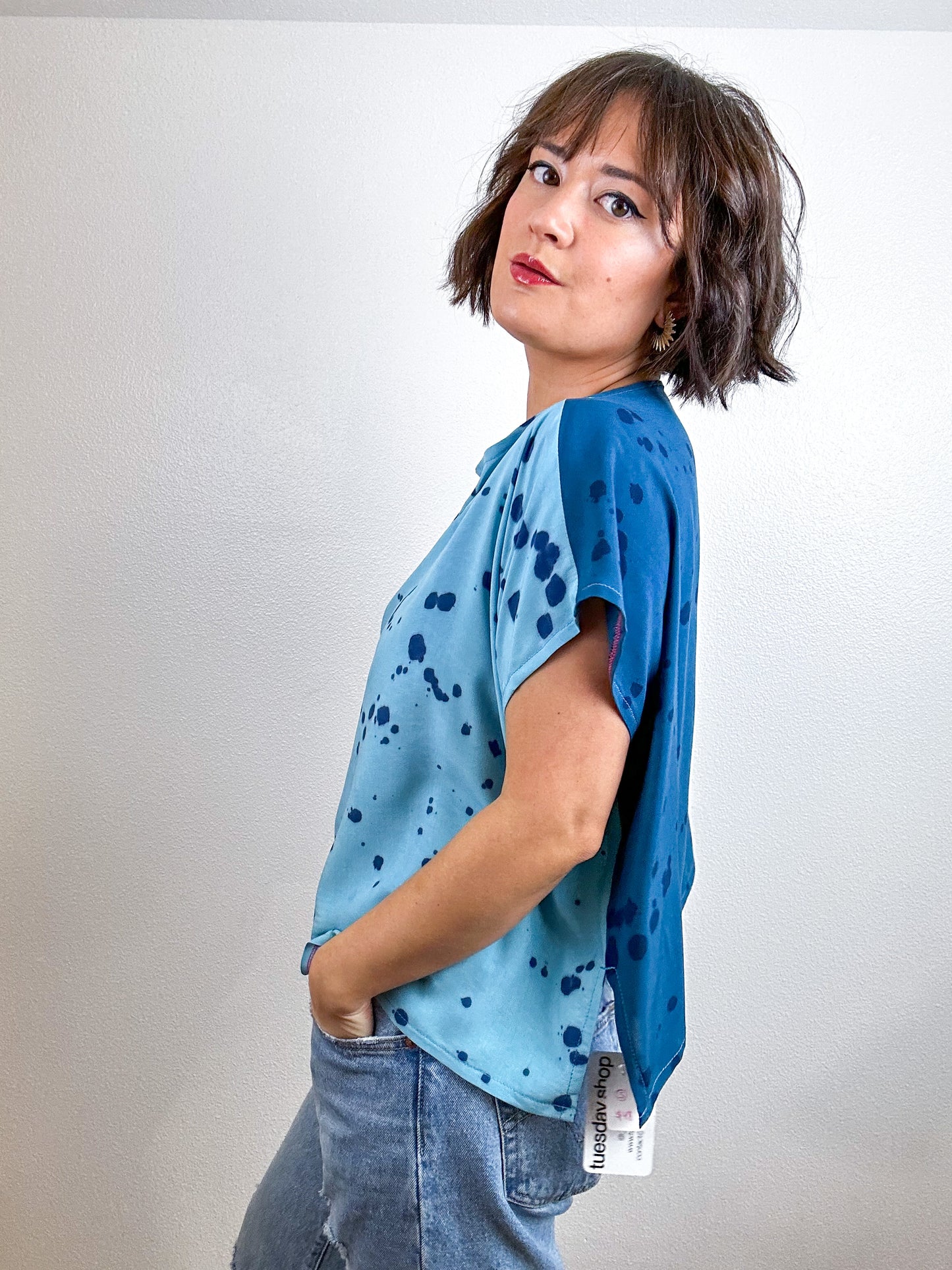 Hand-Dyed Flip Crop Rayon Aqua Teal Indigo Speckle