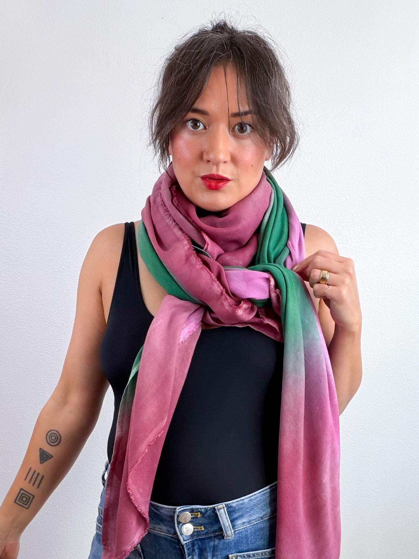 Hand-Dyed Bamboo Scarf Forest Peony Madrone Gradient