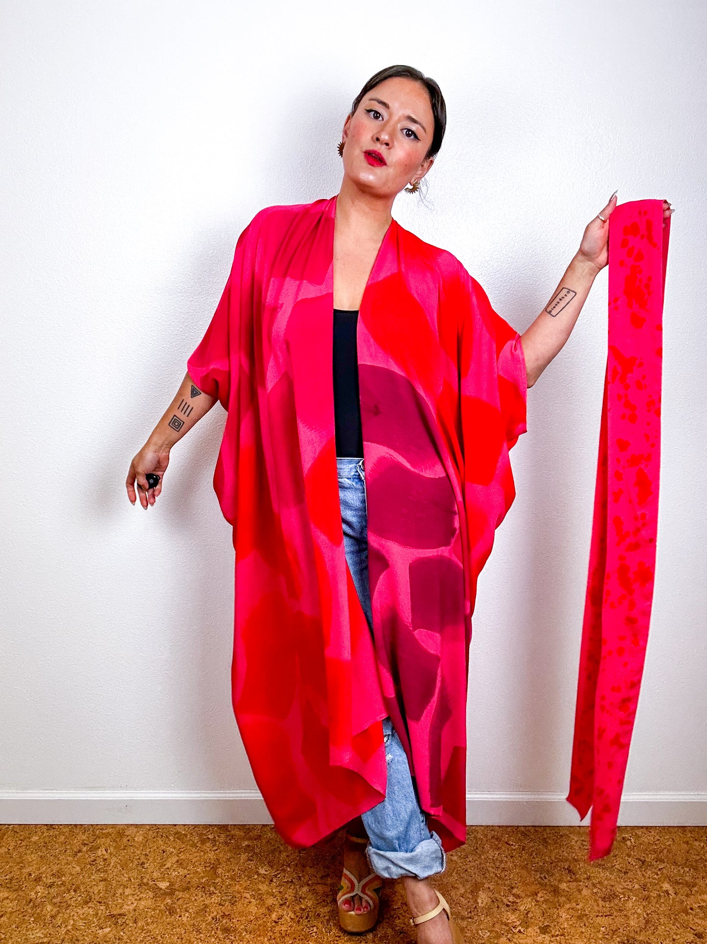 Hand-Dyed High Low Kimono OOAK Coral 2